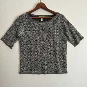 Eileen Fisher Tee Shirt Top Black w/Ivory Lace Overlay Organic Linen Blend XS